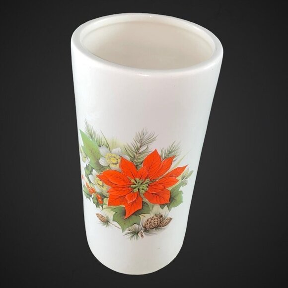 Vintage Haeger USA Christmas Poinsettia Flower 6”T 4”W Cylinder Vase - Picture 3 of 8